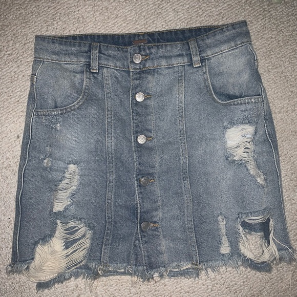 Free people light wash button up jean skirt - Picture 1 of 2